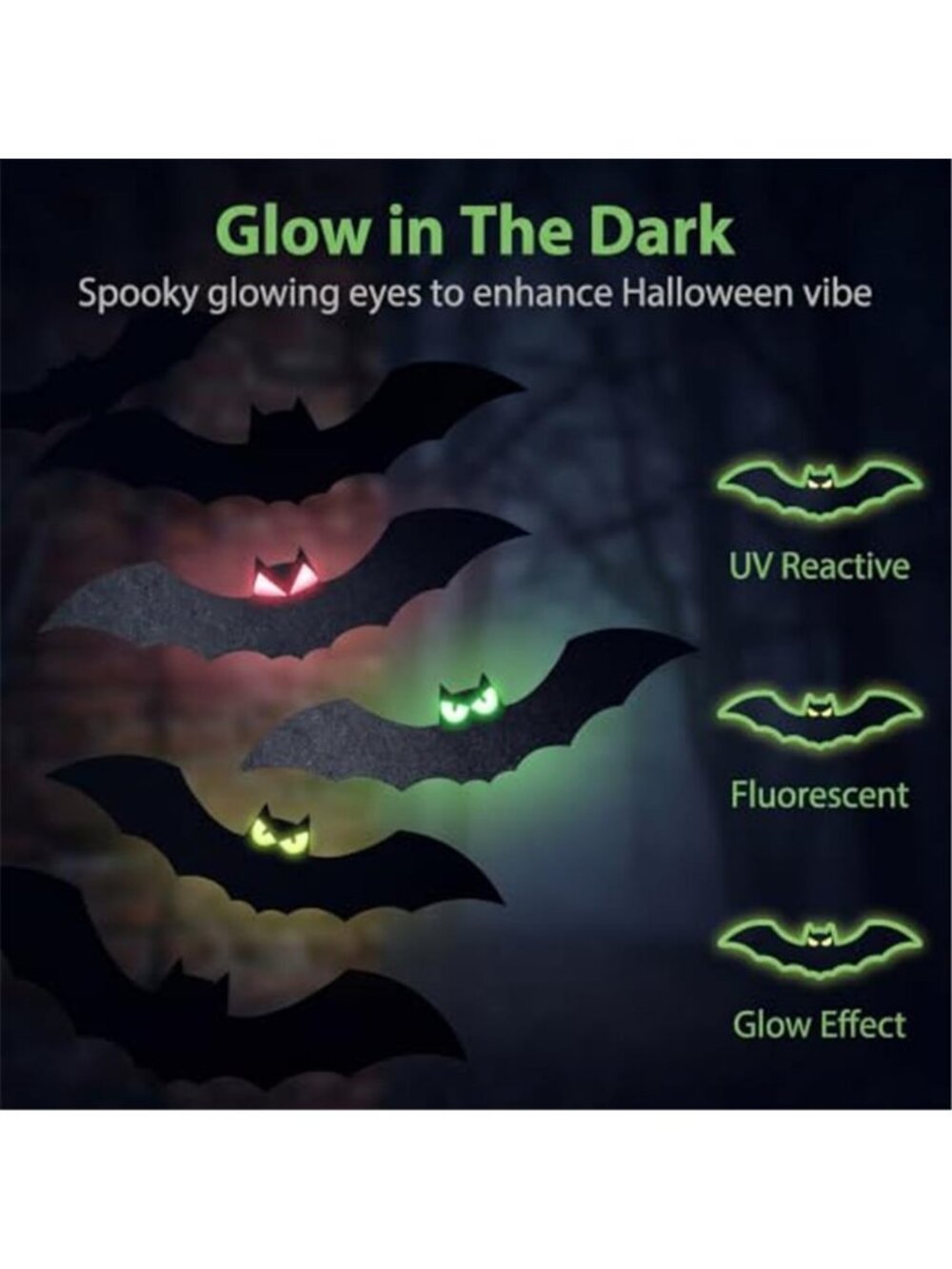 18 Black Halloween Bat Yard Decorations with Glow-in-the-Dark Eyes - Picture 4 of 7